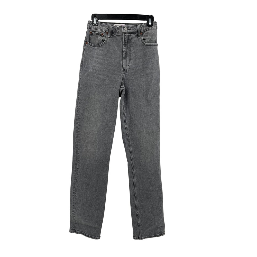 Abercrombie Fitch 90s Straight Ultra High Rise Gray Denim Jeans Women Size 25x32